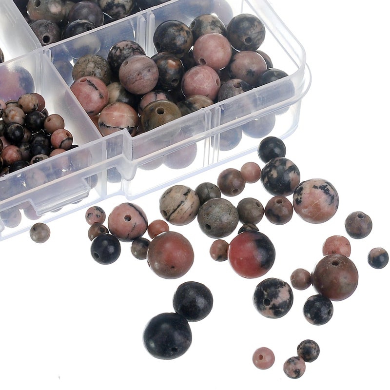 RUBYCA Natural Rhodonite Gemstone Round Loose Bead Organizer Plastic Box Jewelry Making Mix Sizes - Image 5